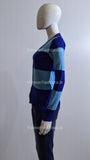 Sky Blue And Royal Blue Button Up Two Pockets Stripe Cardigan