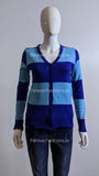 Sky Blue And Royal Blue Button Up Two Pockets Stripe Cardigan