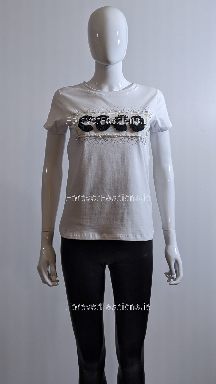 White 'Coco' Glitter Design Top