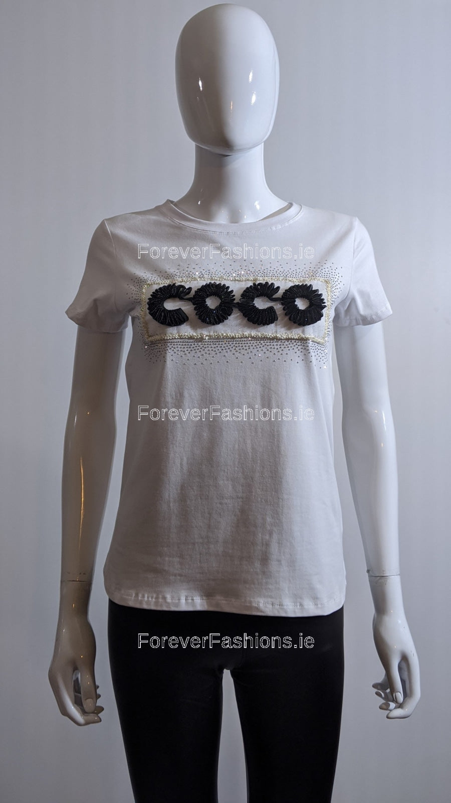 White 'Coco' Glitter Design Top