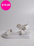 White Quilted Velcro Strap Chunky Platform Sandal