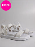 White Quilted Velcro Strap Chunky Platform Sandal