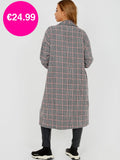 White Wool Blend Long Check Shacket Coat