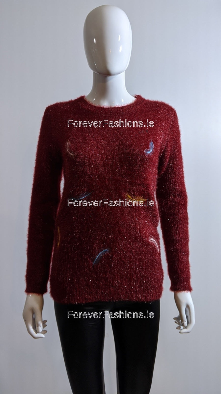 Wine Feather Design Fluffy Jumper