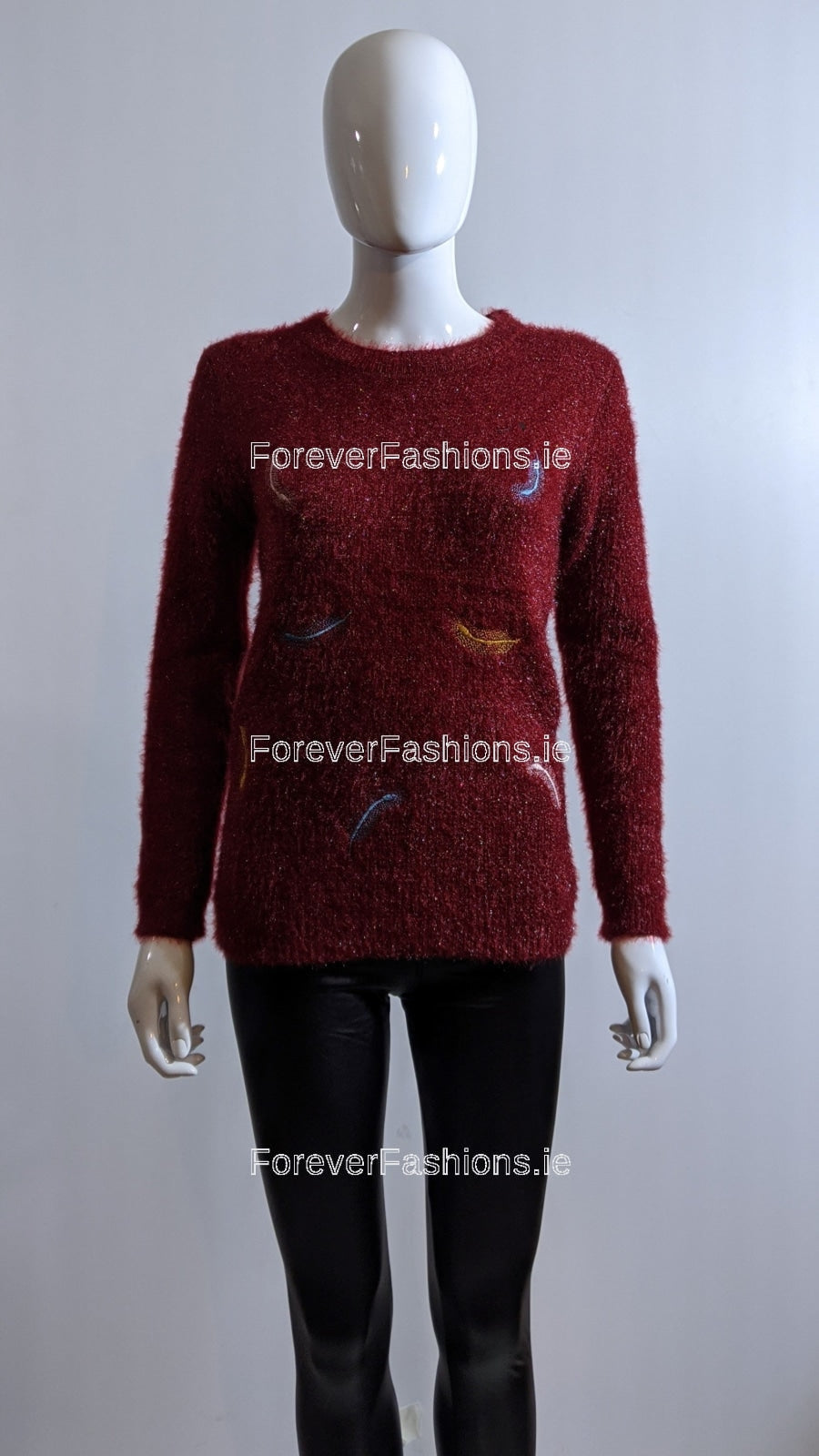 Wine Feather Design Fluffy Jumper